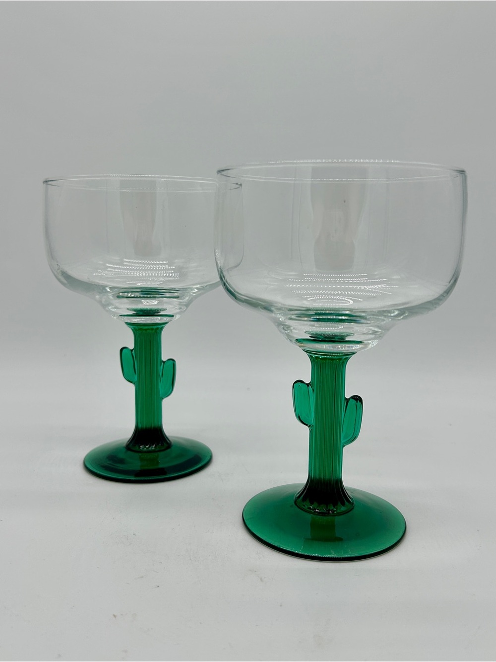 Vintage Libbey Cactus Stem Margarita Glasses Green Saguaro Southwest Set of 2